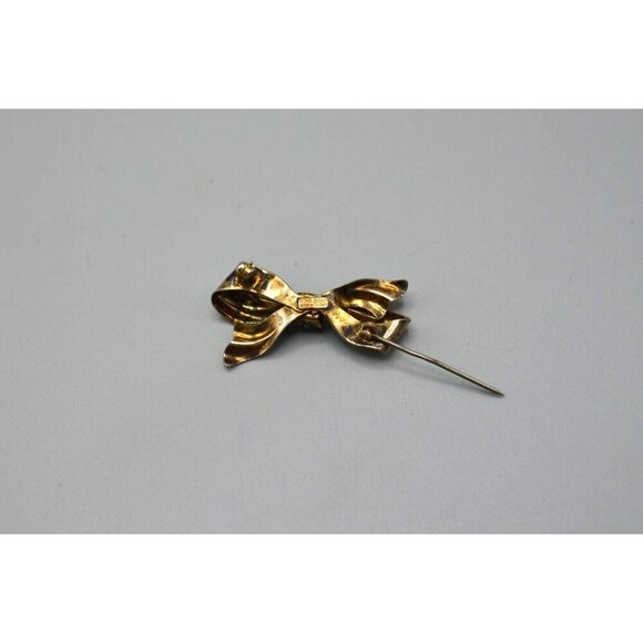 Sterling Silver Bow Brooch w Green Gem Bond Boyd Sterling Stamp 1.5" 3.6g - Picture 7 of 10
